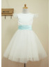 Ivory Satin Dots Tulle Knee Length Flower Girl Dress